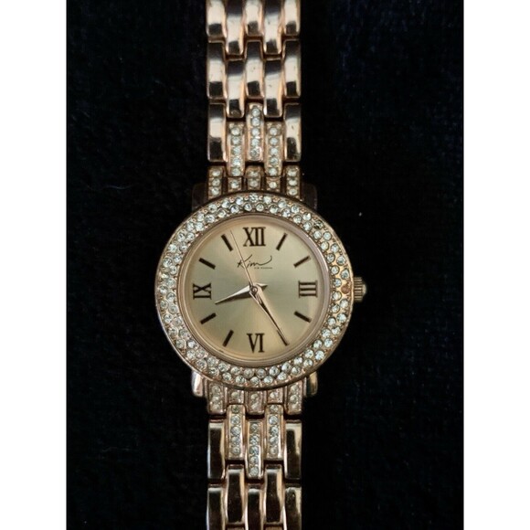 Watch Rose Gold Tone Rhinestone Bezel Kim Rogers Womens Ladies - NEW BATTERY - Picture 1 of 6